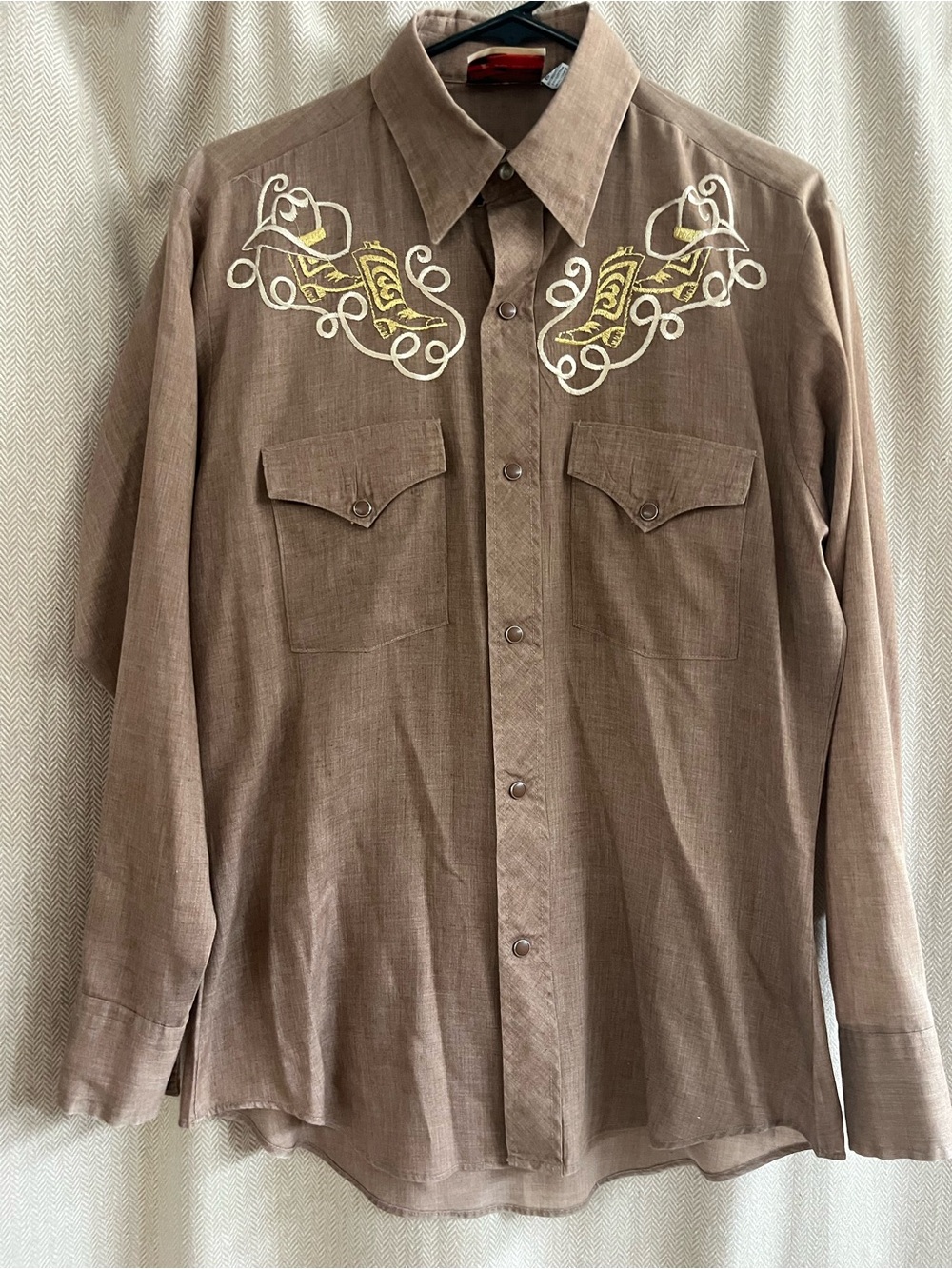 Vintage Cowboy Joe Men's M Brown Embroidered Western Button-Down Shirt